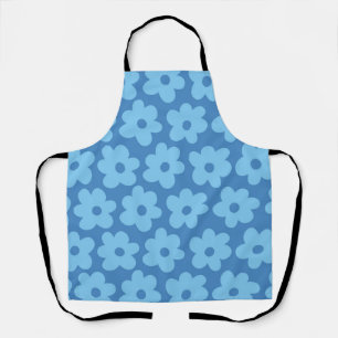 Whimsical Blue Floral Retro, Cheerful, Preppy Apron