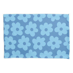 Whimsical Blue Floral Retro, Cheerful, Preppy Pillowcase