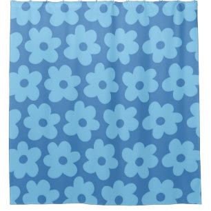Whimsical Blue Floral Retro, Cheerful, Preppy Shower Curtain