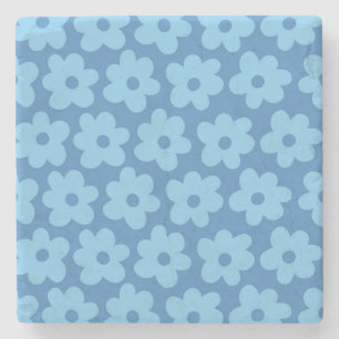 Whimsical Blue Floral Retro, Cheerful, Preppy Stone Coaster