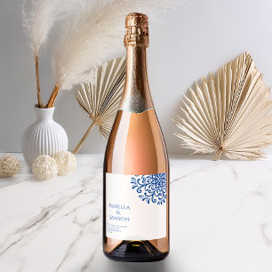 Whimsical Blue Flourish Sparkling Wine Label