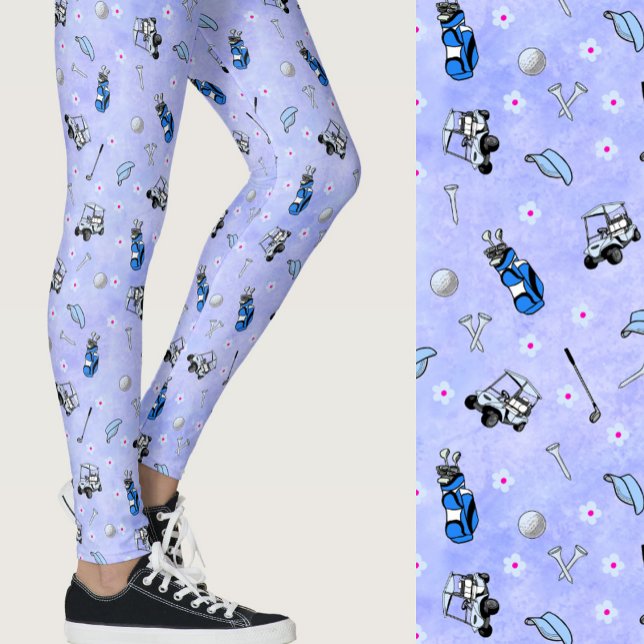 Whimsical blue girly golf themed patterned leggings (Creator Uploaded)