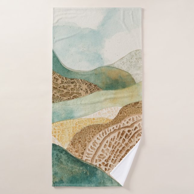 Whimsical Blue Green Brown Abstract Mountains Bath Towel (Bath Towel)