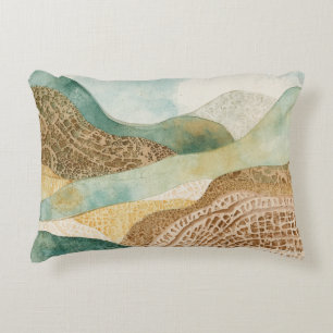Whimsical Blue Green Brown Abstract Mountains Decorative Cushion