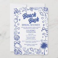 Whimsical Blue Hand Drawn Beach Bash Bridal Shower