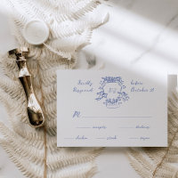 Whimsical Blue Hand Drawn Crest Monogram | Wedding
