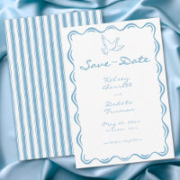 Whimsical Blue Hand Drawn Floral Stripe Wedding