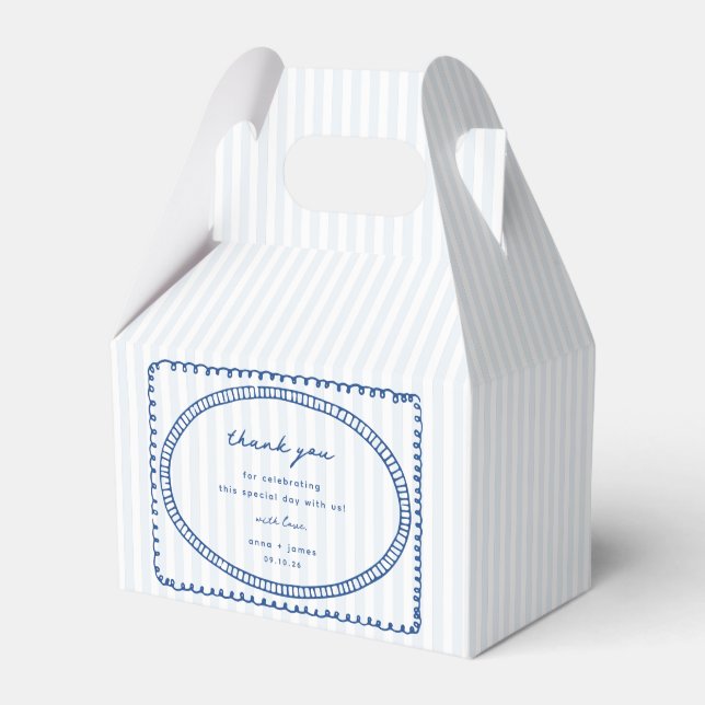 Whimsical Blue Hand Drawn Frame Wedding Favour Box (Front Side)