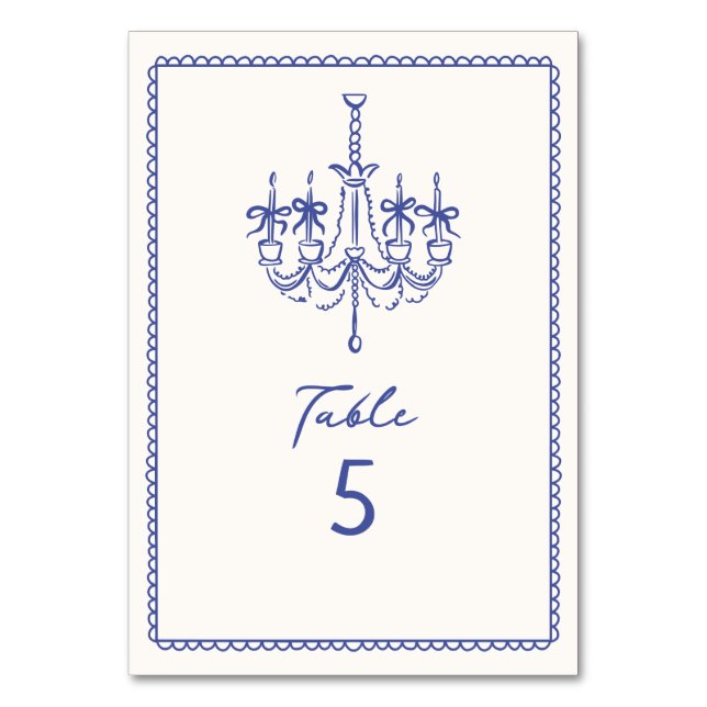 Whimsical Blue, hand drawn, illustrative wedding  Table Number (Front)