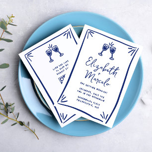 Whimsical Blue Hand Drawn Quirky Wedding Invitation