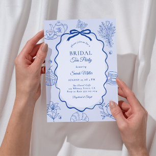Whimsical Blue Hand Drawn Tea Party Bridal Shower Invitation