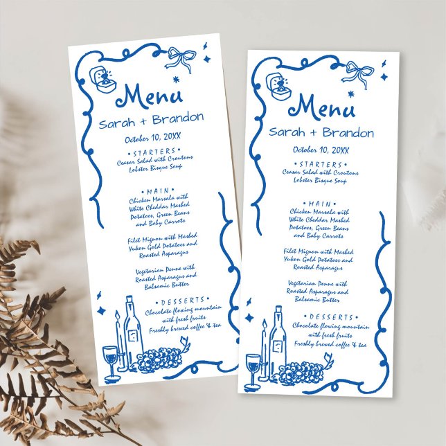 Whimsical Blue Hand Drawn Wedding Menu (Creator Uploaded)
