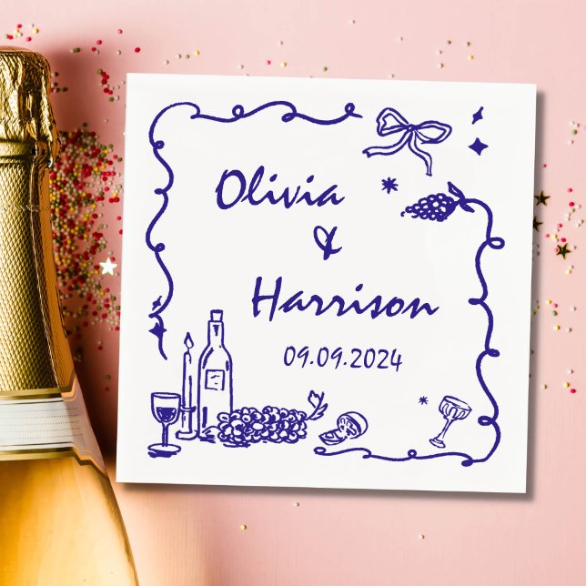 Whimsical Blue Hand Drawn Wedding Napkin (Creator Uploaded)