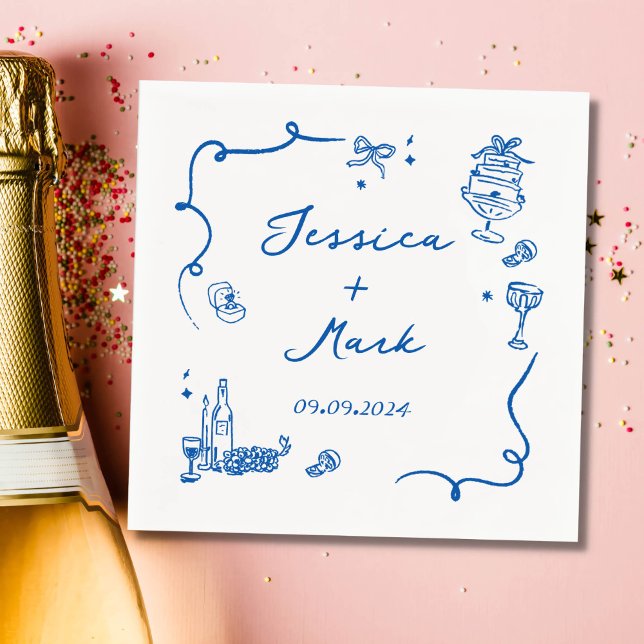 Whimsical Blue Hand Drawn Wedding Napkin (Creator Uploaded)
