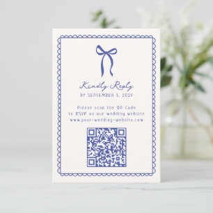 Whimsical, blue Hand drawn Wedding QR code Rsvp  Card