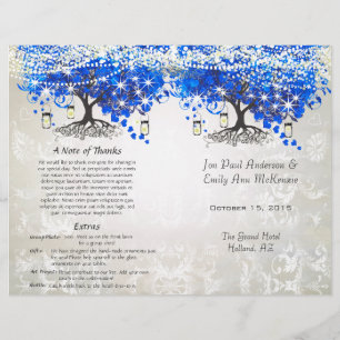 Whimsical Blue Heart Leaf Tree Wedding Program