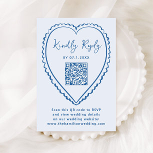 Whimsical Blue Heart QR Code Wedding RSVP Card