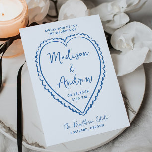 Whimsical Blue Heart Wedding Invitation