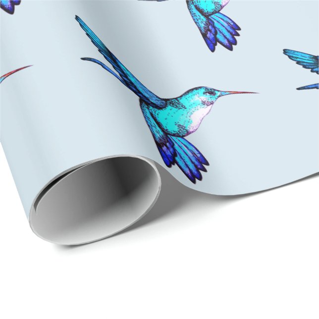Whimsical Blue Hummingbirds Wrapping Paper (Roll Corner)