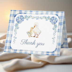 Whimsical Blue Hydrangea Goose Baby Shower Thank You Card