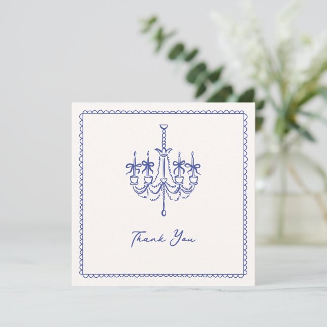 Whimsical, blue illustrative wedding thank you  (Standing Front)