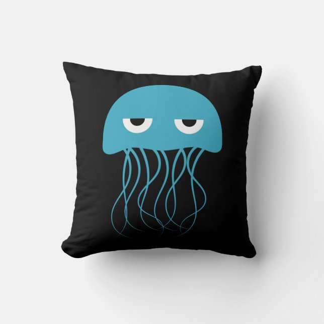 Whimsical Blue Jellyfish Cartoon Cushion (Front)