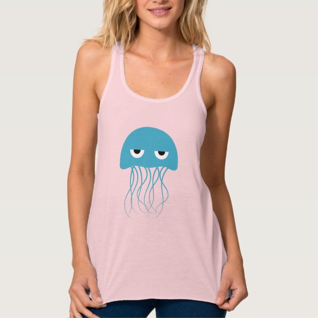 Whimsical Blue Jellyfish Cartoon Singlet (Front)