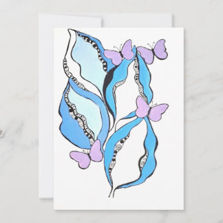 Whimsical Blue Leaves and Purple Butterflies Holiday Card