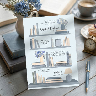 Whimsical Blue Library Bookshelf Bridal Shower Invitation
