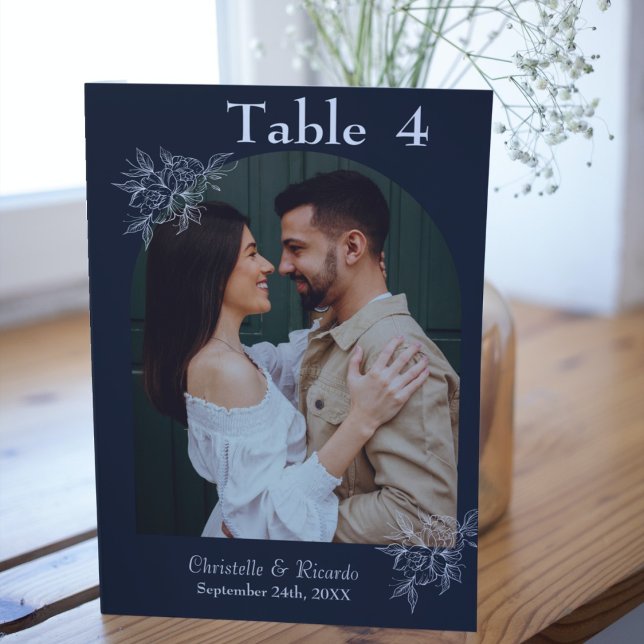 Whimsical blue navy wedding photo table number (Creator Uploaded)