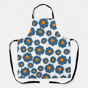 Whimsical Blue & Orange Floral Retro, Cheerful Apron