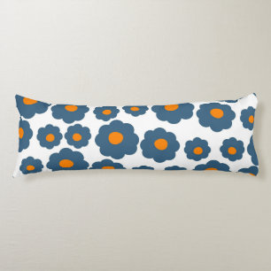 Whimsical Blue & Orange Floral Retro, Cheerful Body Cushion
