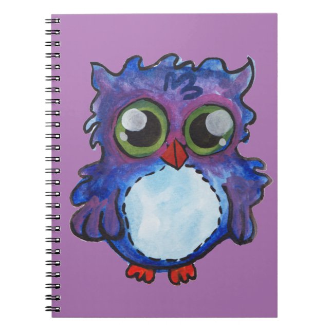 Whimsical Blue Owl Spiral Notebook (Front)