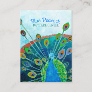 Whimsical Blue Peacock Childcare Business Card