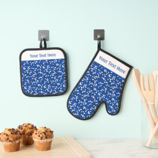 Whimsical Blue Polka Dot Doodles Pattern Oven Mitt & Pot Holder Set
