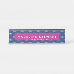 Whimsical Blue Polka Dot Personalized Professional Desk Name Plate