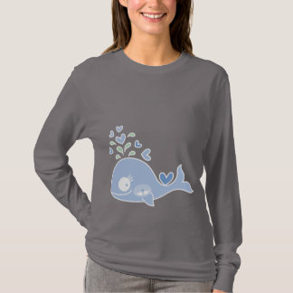 Whimsical Blue Pregnant Whale With Twin Baby Boys T-Shirt