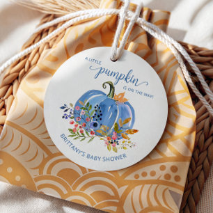 Whimsical Blue Pumpkin Baby Shower Favour Tags