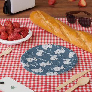 Whimsical Blue Rabbit Duck Illusion Drawing Easter Paper Plate