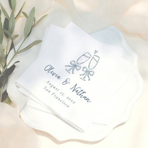 Whimsical Blue Retro Handdrawn Bow Wedding Napkin