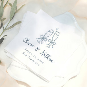 Whimsical Blue Retro Handdrawn Bow Wedding Napkin