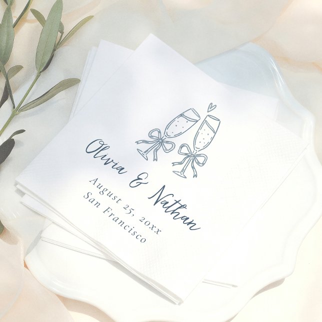 Whimsical Blue Retro Handdrawn Bow Wedding Napkin (Creator Uploaded)
