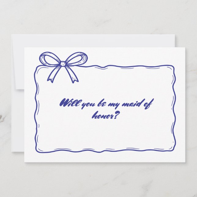 Whimsical Blue Ribbon Bow Maid of Honour Proposal Invitation (Front)