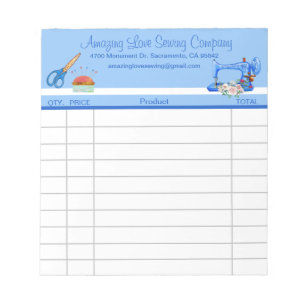 Whimsical Blue Sewing Machine sales receipt Notepad