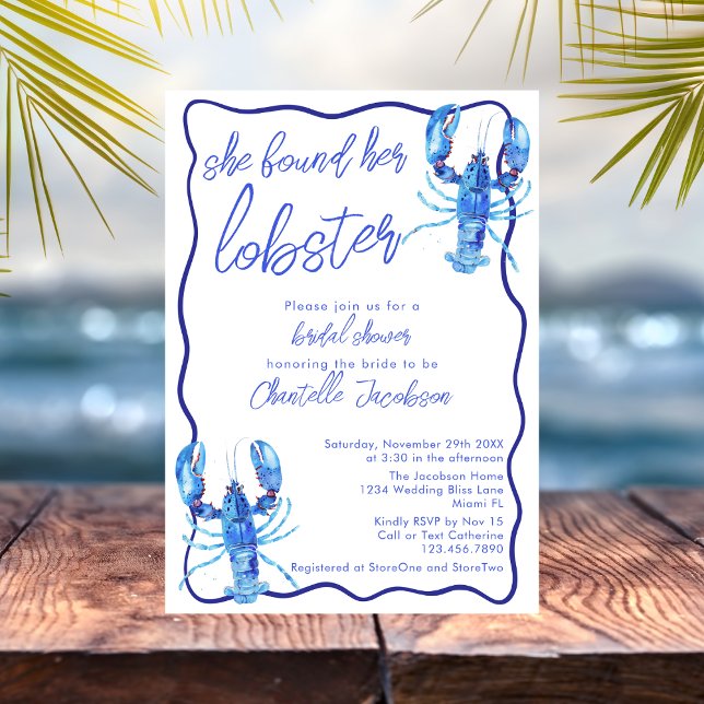 Whimsical Blue She Found Her Lobster Bridal Shower Invitation (Creator Uploaded)
