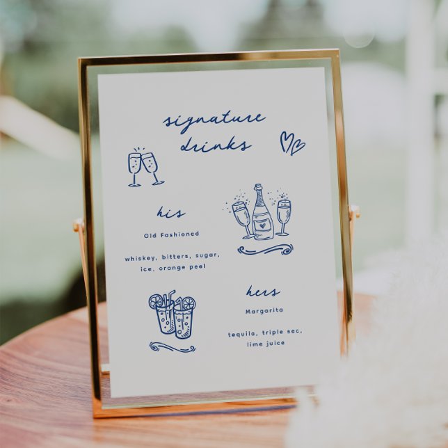Whimsical Blue Signature Drinks Wedding Poster (Creator Uploaded)