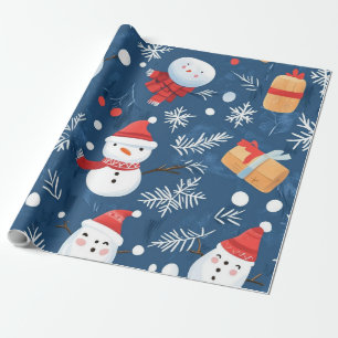 Whimsical blue snowman wrapping paper