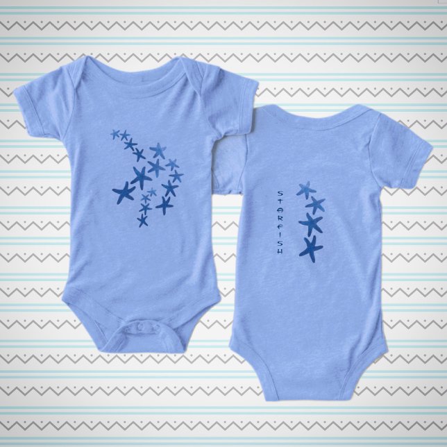 Whimsical Blue Starfish Nautical Coastal (Bella+Canvas Infant Tri-blend One Piece Blue)