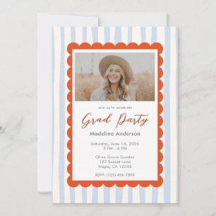 Whimsical Blue Stripes Graduation Party Photo Invitation