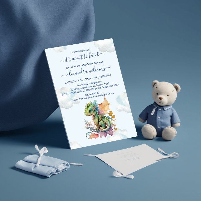Whimsical Blue Teal Dragon Baby Shower Invitation (Creator Uploaded)